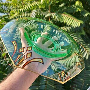 Uranium Collectibe Hand Painted Glass Bowl Depression Glass Geiger Test Amazing!